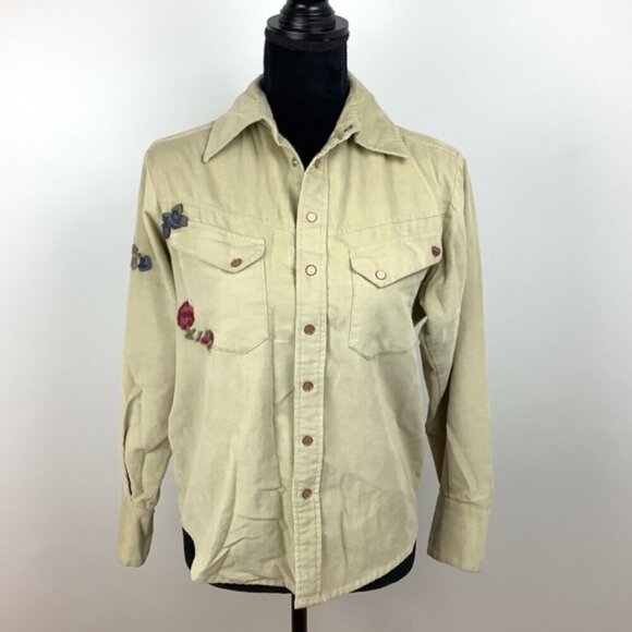 FREE PEOPLE CORDUROY EMBROIDERED HARLEY BUTTON DOWN  WESTERN SHIRT - Picture 2 of 8